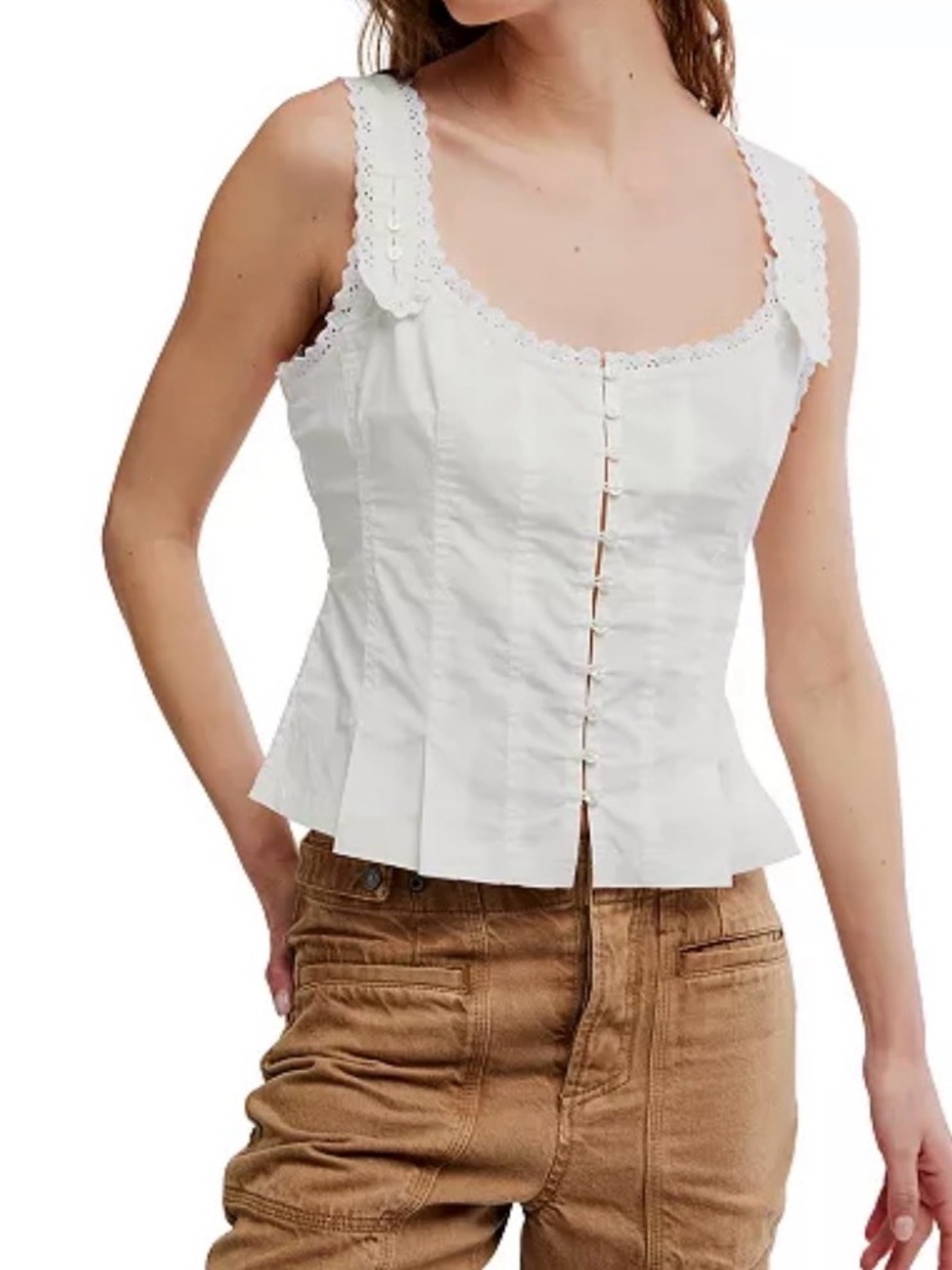 Free people White Lace-Trim Sleeveless Corset Top